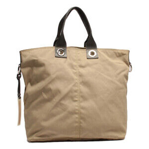 Prada canvas tote bag metal eyelets handles tan beige